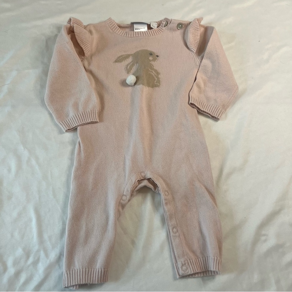 Elegant Baby Bunny Knit Romper‎ 6M Pink One Piece Long Sleeve Easter Outfit